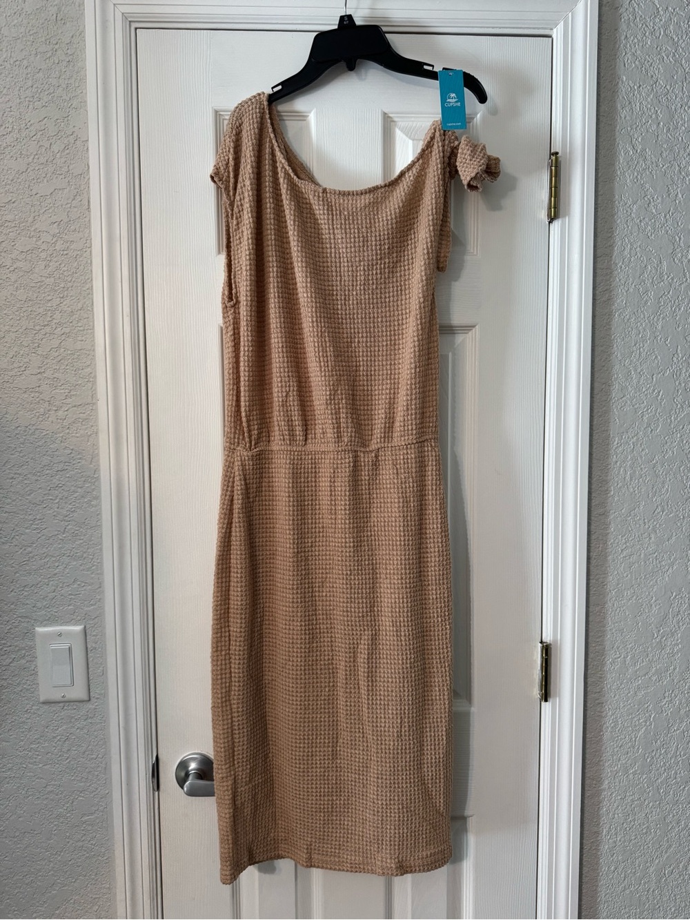 CUPSHE Women’s Waffle-Knit Beige Midi Dress